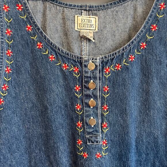 Vintage Plus Size Dress Embroidered Denim - Picture 3 of 6